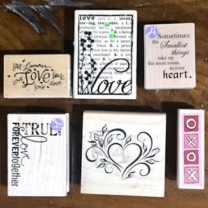 6 Wood mounted rubber stamps Hampton Art, Penny Black, Denami, Kolette Hall